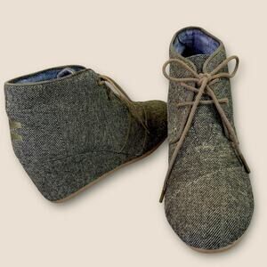 TOMS Womens Size 7 Wedge Heel Ankle Boots Desert Taupe Olive Herringbone Fabric